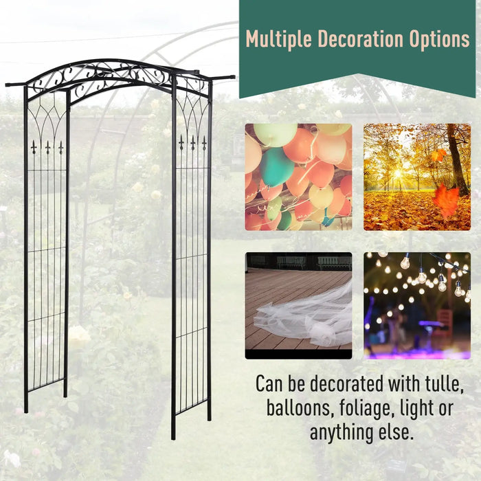 Metal Garden Arch Matte Black | Powder-Coated Steel with Two Gates and Side Trellis - Little and Giant Explorers Outsunny