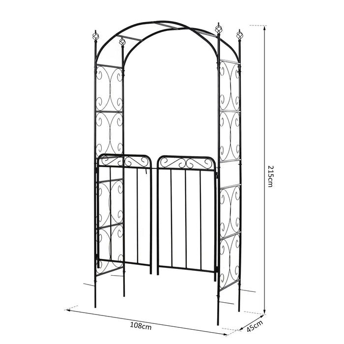 Metal Garden Arch Matte Black | Powder-Coated Steel with Two Gates and Side Trellis - Little and Giant Explorers Outsunny