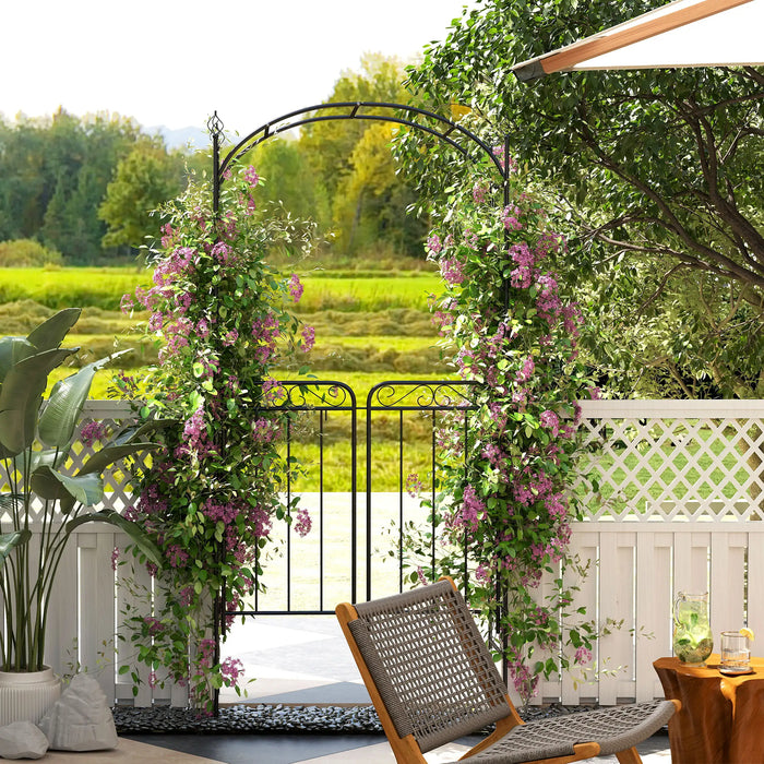 Metal Garden Arch Matte Black | Powder-Coated Steel with Two Gates and Side Trellis - Little and Giant Explorers Outsunny