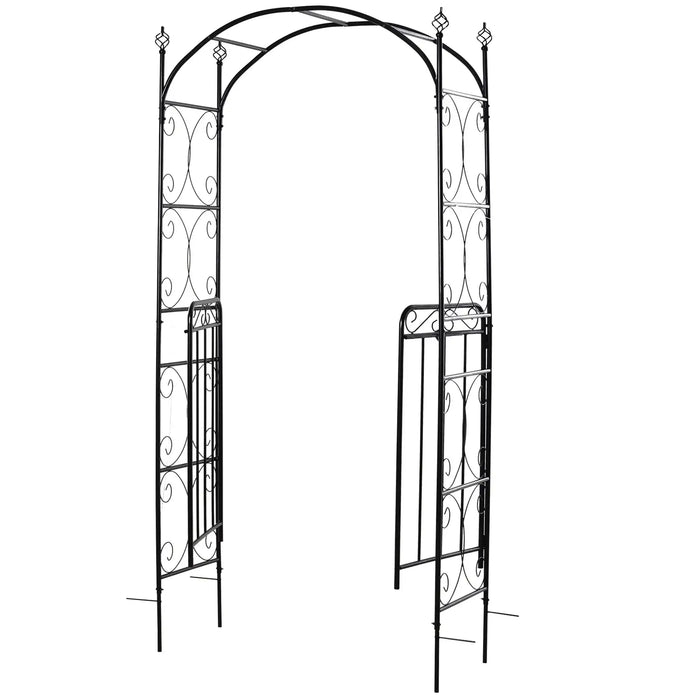 Metal Garden Arch Matte Black | Powder-Coated Steel with Two Gates and Side Trellis - Little and Giant Explorers Outsunny