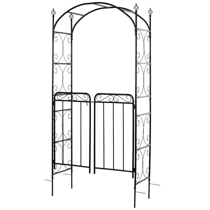 Metal Garden Arch Matte Black | Powder-Coated Steel with Two Gates and Side Trellis - Little and Giant Explorers Outsunny