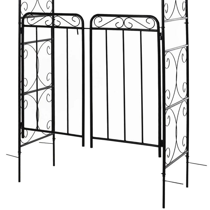 Metal Garden Arch Matte Black | Powder-Coated Steel with Two Gates and Side Trellis - Little and Giant Explorers Outsunny