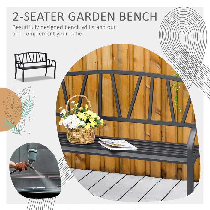 Metal Garden Bench – Black | Two Seater Outdoor Bench with High Back and Armrests OUTSUNNY