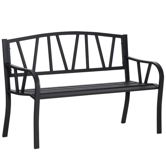 Metal Garden Bench – Black | Two Seater Outdoor Bench with High Back and Armrests OUTSUNNY