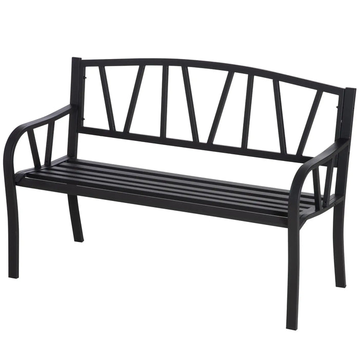 Metal Garden Bench – Black | Two Seater Outdoor Bench with High Back and Armrests OUTSUNNY