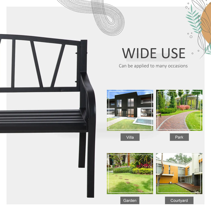 Metal Garden Bench – Black | Two Seater Outdoor Bench with High Back and Armrests OUTSUNNY