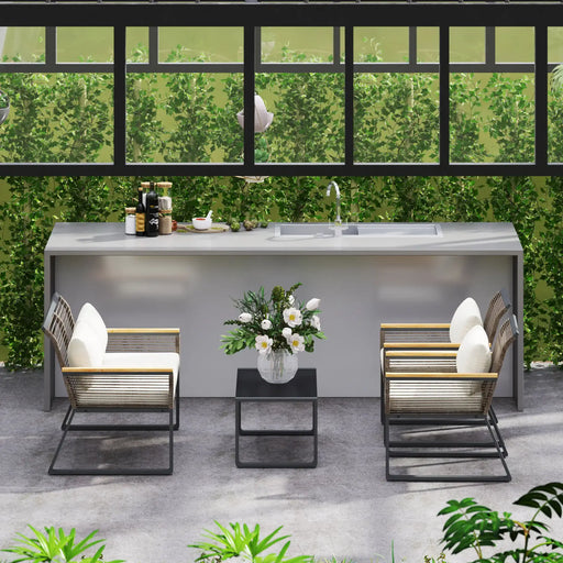 Four-Piece Wicker Rope Garden Furniture Set in Grey - Little and Giant Explorers Outsunny