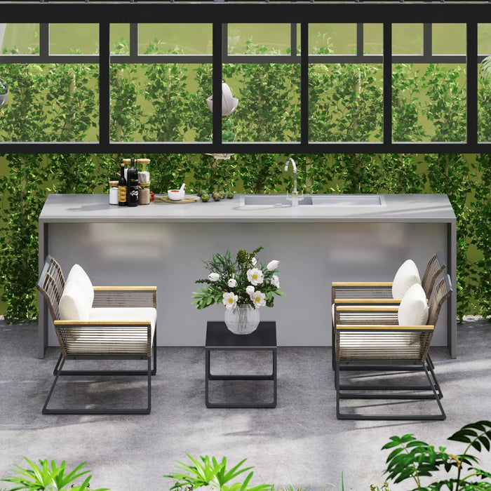 Four-Piece Wicker Rope Garden Furniture Set in Grey - Little and Giant Explorers Outsunny