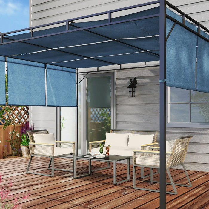 Four-Piece Wicker Rope Garden Furniture Set in Grey - Little and Giant Explorers Outsunny