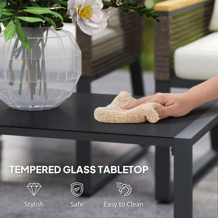 Four-Piece Wicker Rope Garden Furniture Set in Grey - Little and Giant Explorers Outsunny