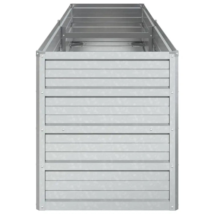 Silver galvanized steel raised garden bed with horizontal panels and heavy-duty frame