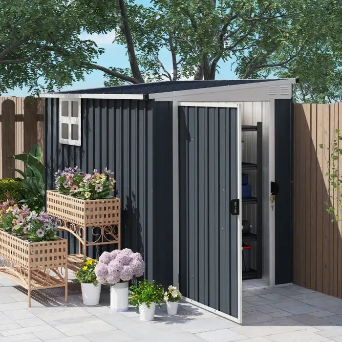 Metal Garden Storage Shed – Dark Grey Galvanised Steel | Window and Vents OUTSUNNY - Little and Giant Explorers Outsunny