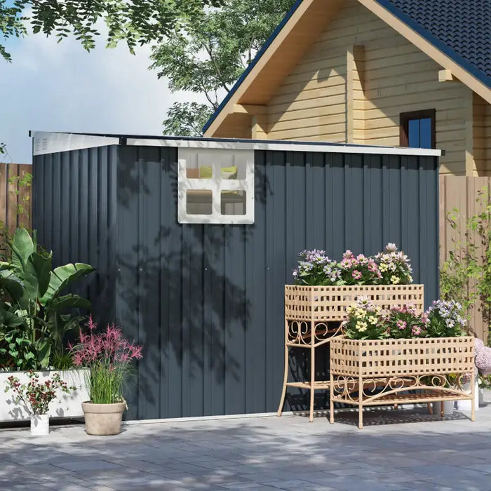 Metal Garden Storage Shed – Dark Grey Galvanised Steel | Window and Vents OUTSUNNY - Little and Giant Explorers Outsunny