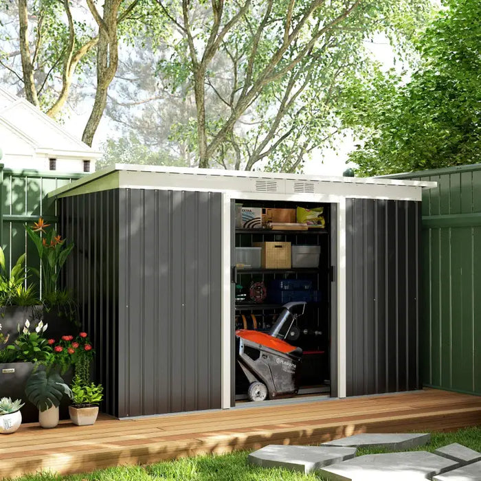 Metal Garden Storage Shed – Dark Grey | Galvanised Steel - Sliding Lockable Doors OUTSUNNY - Little and Giant Explorers Outsunny