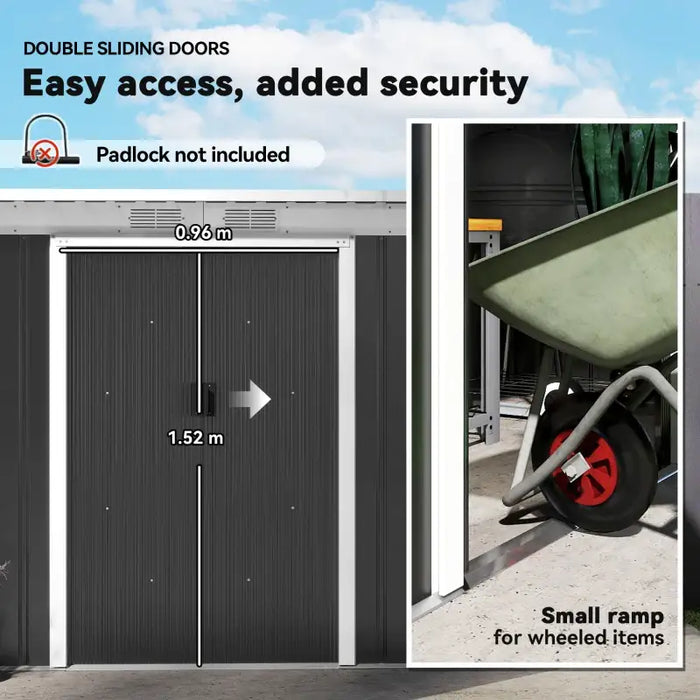 Metal Garden Storage Shed – Dark Grey | Galvanised Steel - Sliding Lockable Doors OUTSUNNY - Little and Giant Explorers Outsunny