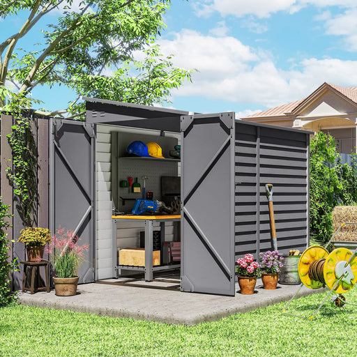 Garden Shed Grey Galvanised Steel | Lean-To Design with Double Doors - Little and Giant Explorers Outsunny