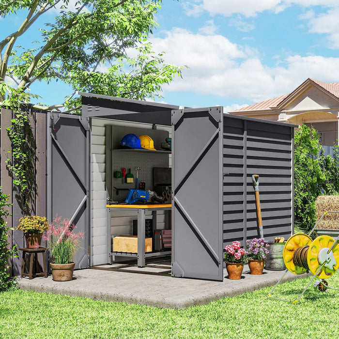 Garden Shed Grey Galvanised Steel | Lean-To Design with Double Doors - Little and Giant Explorers Outsunny