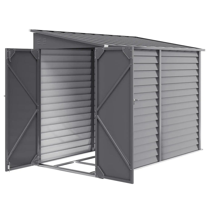 Garden Shed Grey Galvanised Steel | Lean-To Design with Double Doors - Little and Giant Explorers Outsunny