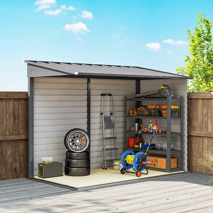 Garden Shed Grey Galvanised Steel | Lean-To Design with Double Doors - Little and Giant Explorers Outsunny