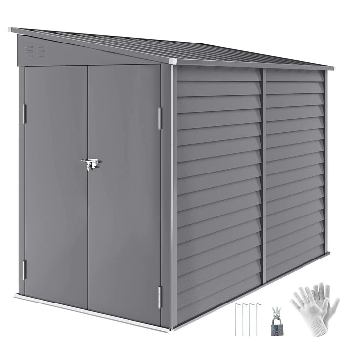 Garden Shed Grey Galvanised Steel | Lean-To Design with Double Doors - Little and Giant Explorers Outsunny