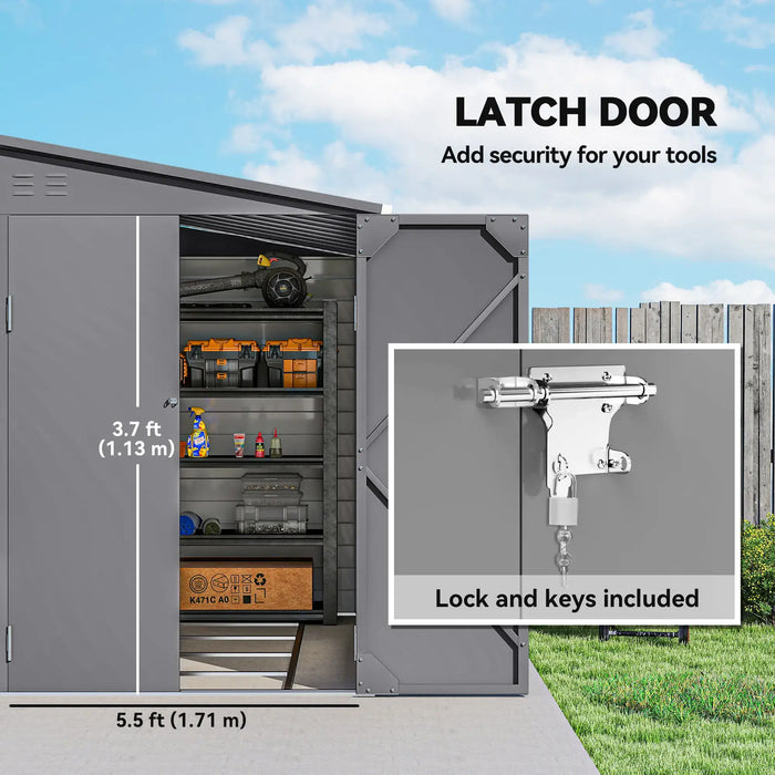 Garden Shed Grey Galvanised Steel | Lean-To Design with Double Doors - Little and Giant Explorers Outsunny