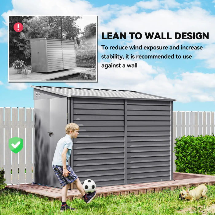 Garden Shed Grey Galvanised Steel | Lean-To Design with Double Doors - Little and Giant Explorers Outsunny