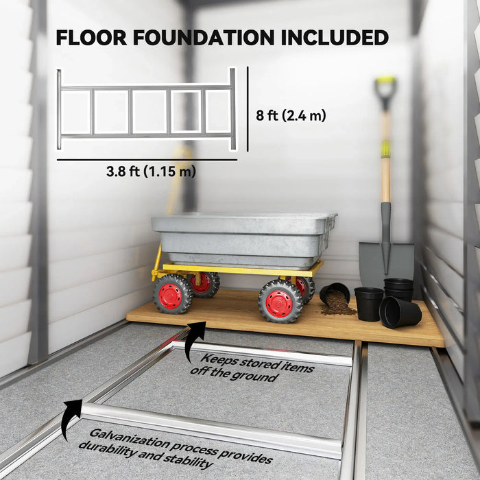 Garden Shed Grey Galvanised Steel | Lean-To Design with Double Doors - Little and Giant Explorers Outsunny