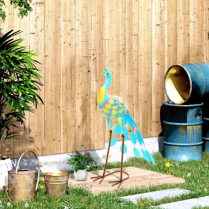 Metal Peacock Garden Statue – Multicolour | Hand-Painted - Weather-Resistant OUTSUNNY - Little and Giant Explorers Outsunny