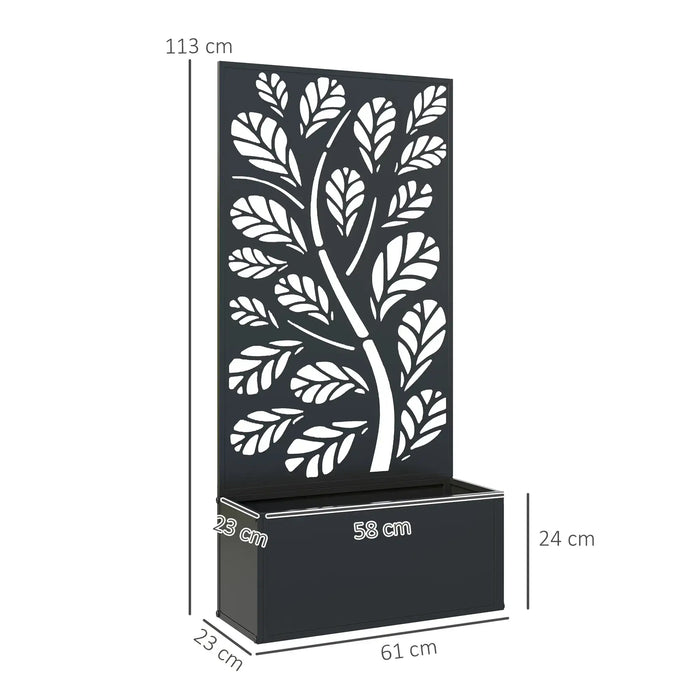 Metal Planter Box with Trellis | Black with Twig and Leaf Cut-Out Design - Little and Giant Explorers Outsunny