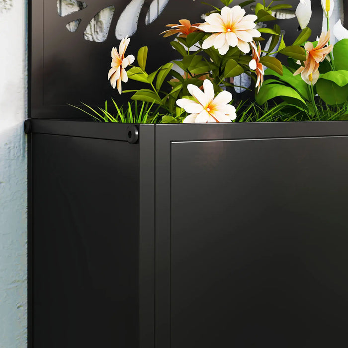 Metal Planter Box with Trellis | Black with Twig and Leaf Cut-Out Design - Little and Giant Explorers Outsunny