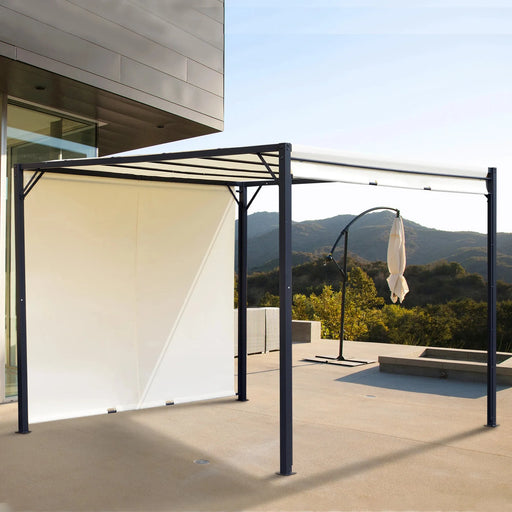 Metal Retractable Pergola Canopy in Cream White (3 x 3 x 2.3m) - Little and Giant Explorers Outsunny