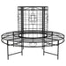 Black round metal tree bench with weather-resistant steel and decorative scrollwork design