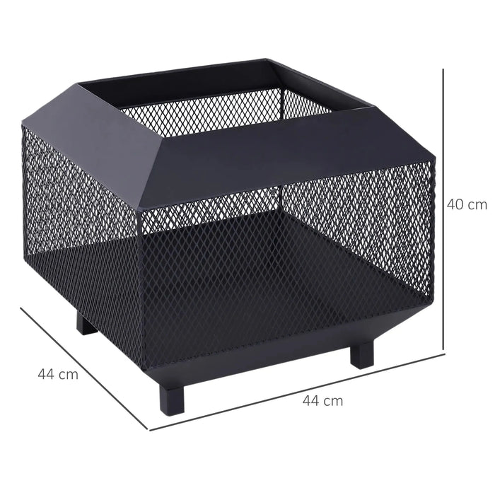 Metal Square Mesh Fire Pit Brazier with Lid - Little and Giant Explorers Outsunny