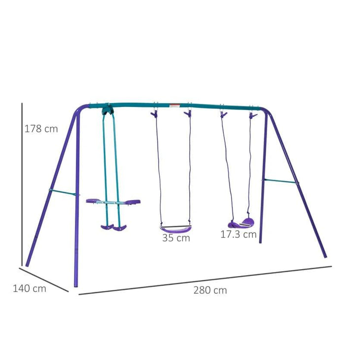 Metal Swing Set with Glider, Two Swing Seats and Adjustable Height - Little and Giant Explorers Outsunny