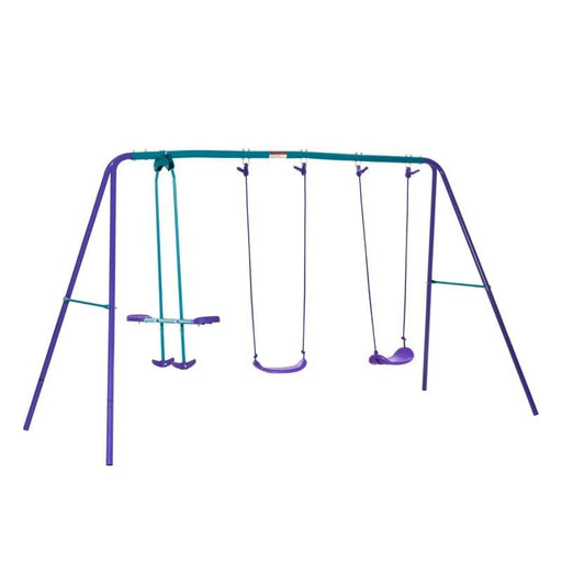 Metal Swing Set with Glider, Two Swing Seats and Adjustable Height - Little and Giant Explorers Outsunny