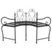 Black metal tree bench with curved wrap-around design and ornate steel backrest