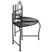 Black steel metal tree bench with decorative backrest and curved wrap-around design