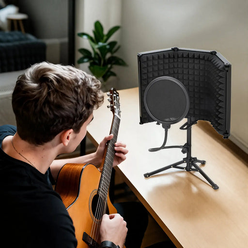 Microphone Isolation Shield Set | Folding Acoustic Foam Shield with Stand HOMCOM - Little and Giant Explorers