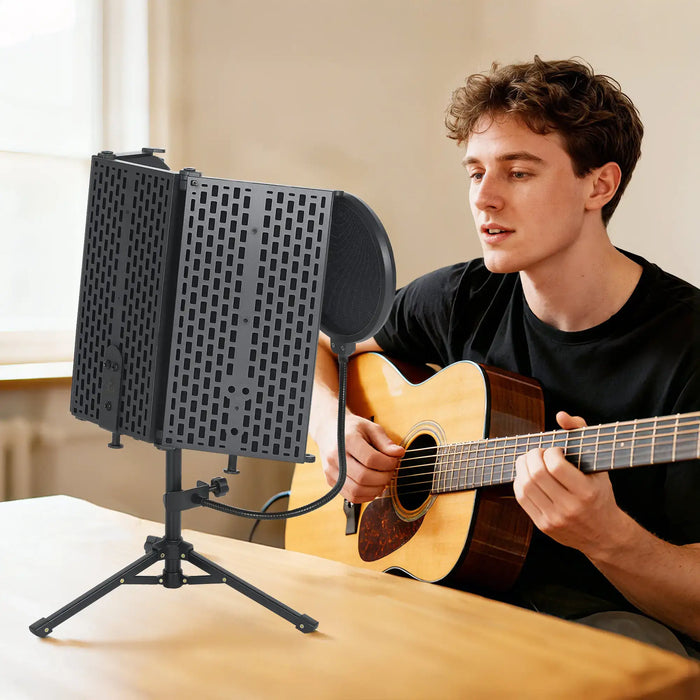Microphone Isolation Shield Set | Folding Acoustic Foam Shield with Stand HOMCOM - Little and Giant Explorers