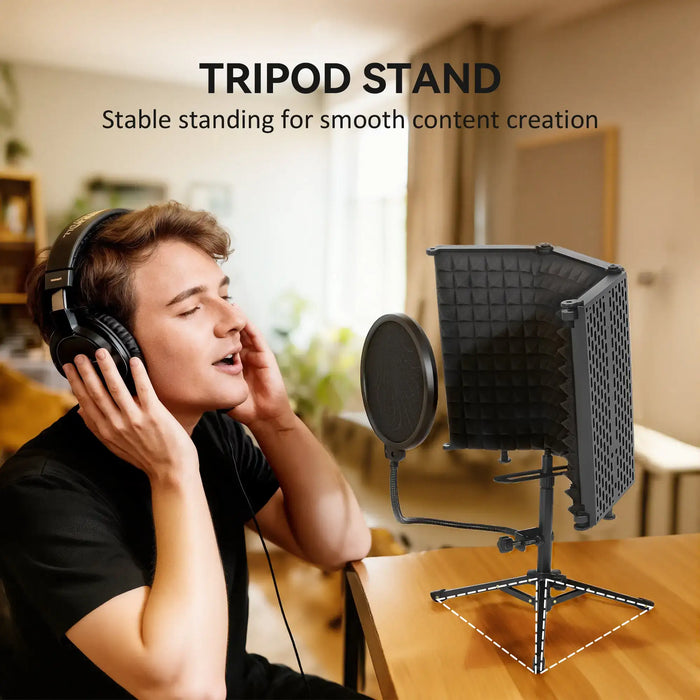 Microphone Isolation Shield Set | Folding Acoustic Foam Shield with Stand HOMCOM - Little and Giant Explorers