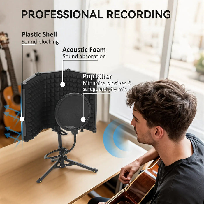 Microphone Isolation Shield Set | Folding Acoustic Foam Shield with Stand HOMCOM - Little and Giant Explorers