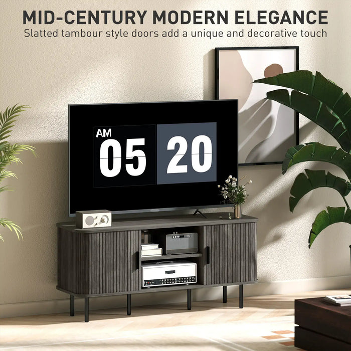 Mid-Century TV Stand – Oak and Black | 55 Inch TV Unit - Slatted Doors and Storage HOMCOM