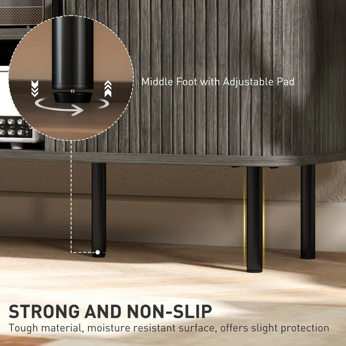 Mid-Century TV Stand – Oak and Black | 55 Inch TV Unit - Slatted Doors and Storage HOMCOM