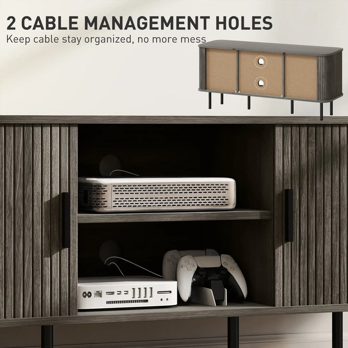 Mid-Century TV Stand – Oak and Black | 55 Inch TV Unit - Slatted Doors and Storage HOMCOM