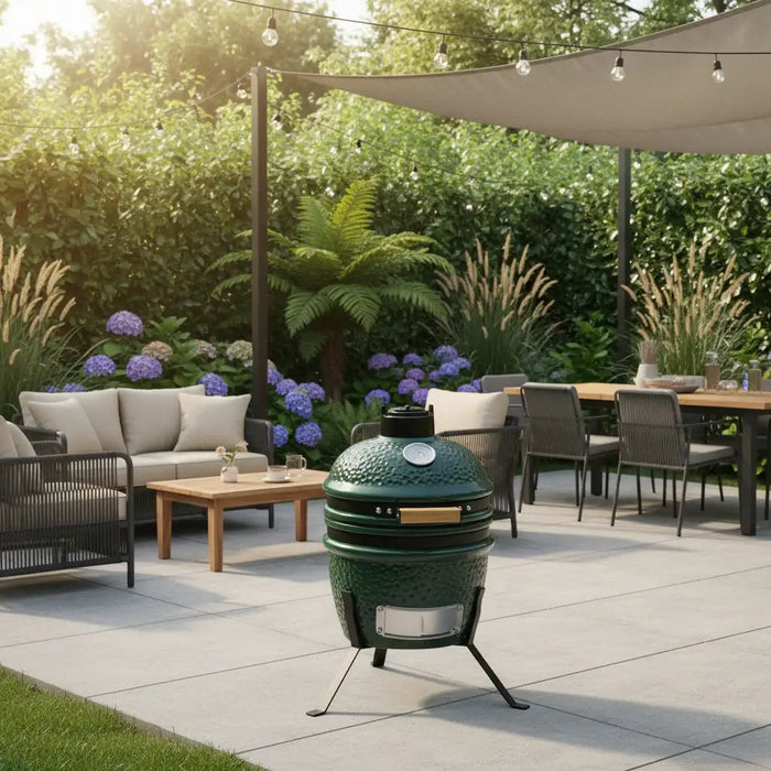 Mini Ceramic Kamado Grill – Green | 26.5cm Cooking Grid - Built-In Thermometer VIDAXL - Little and Giant Explorers vidaXL