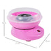 Pink cotton candy maker with dimensions on a white background
