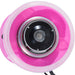 Close-up of a pink cotton candy machine with a clear lid on a white background