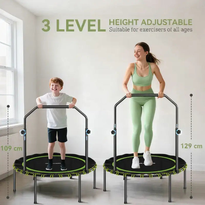 Mini Trampoline with Adjustable Handrail - Green | Foldable Bungee Rebounder SPORTNOW - Little and Giant Explorers SPORTNOW