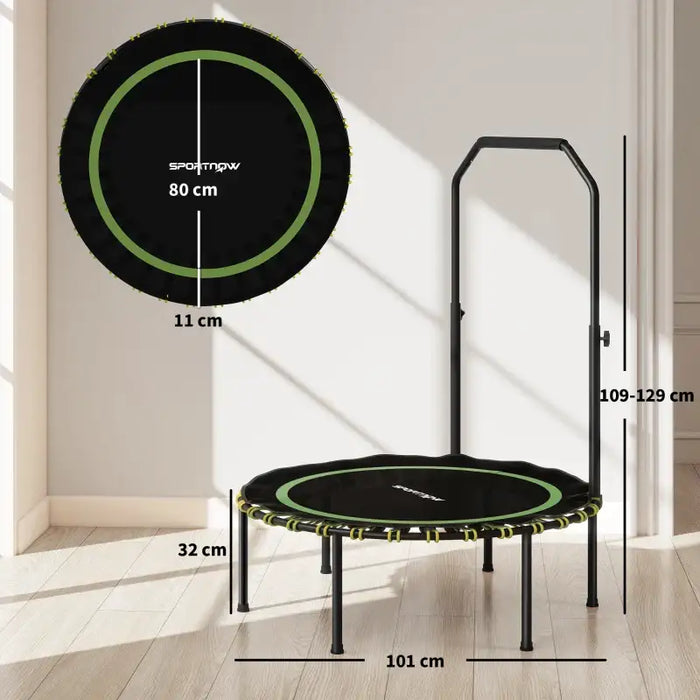 Mini Trampoline with Adjustable Handrail - Green | Foldable Bungee Rebounder SPORTNOW - Little and Giant Explorers SPORTNOW