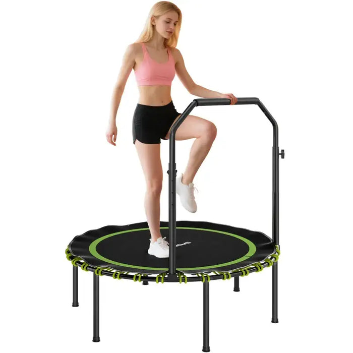 Mini Trampoline with Adjustable Handrail - Green | Foldable Bungee Rebounder SPORTNOW - Little and Giant Explorers SPORTNOW